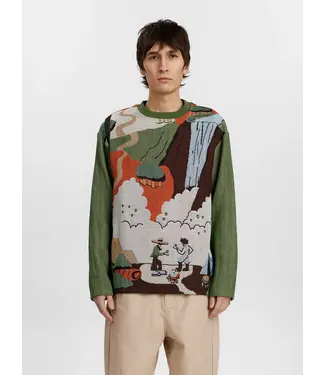 ANERKJENDT Anerkjendt 901828 Akknud intarsia knit 4081 Deep lichen green