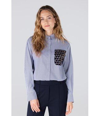 JANSEN AMSTERDAM Jansen Amsterdam Goldie Blouse CS3 726 Sequins Pocket Dark Blue