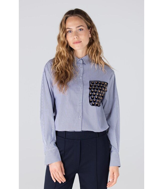 JANSEN AMSTERDAM Jansen Amsterdam Goldie Blouse CS3 726 Sequins Pocket Dark Blue