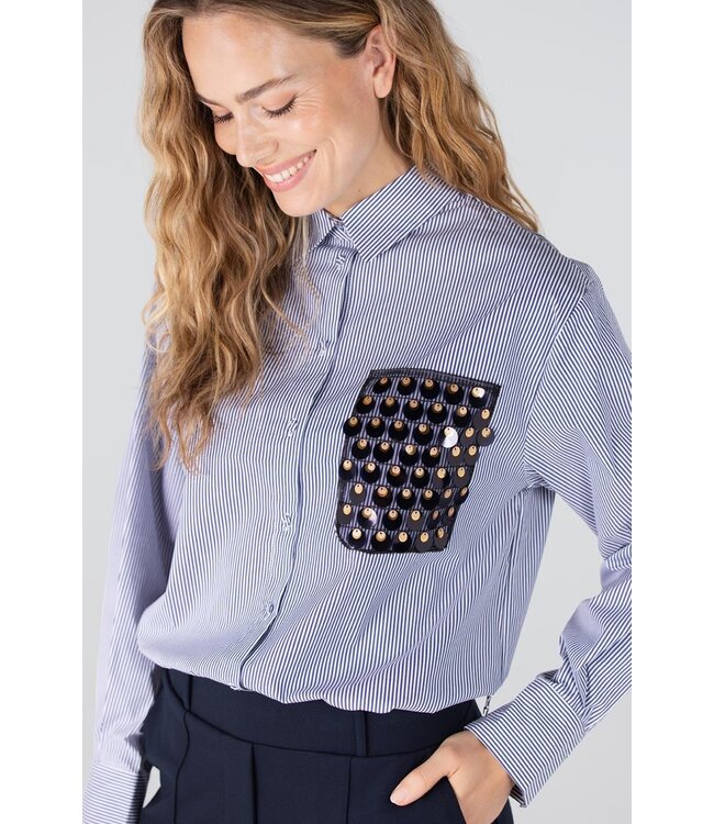 JANSEN AMSTERDAM Jansen Amsterdam Goldie Blouse CS3 726 Sequins Pocket Dark Blue