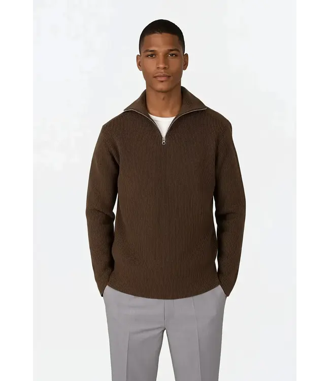 CISZERE Ciszere Reuben Knitted half zip Mocha Brown