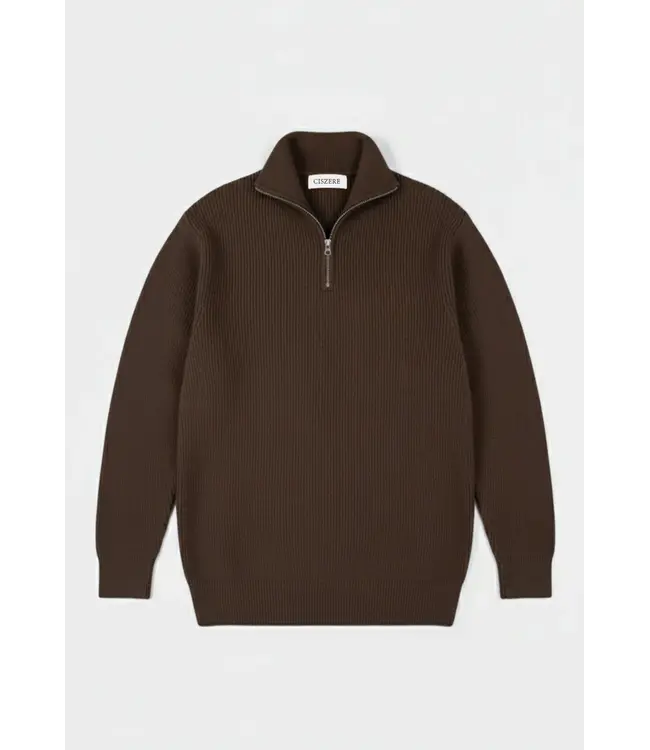 CISZERE Ciszere Reuben Knitted half zip Mocha Brown