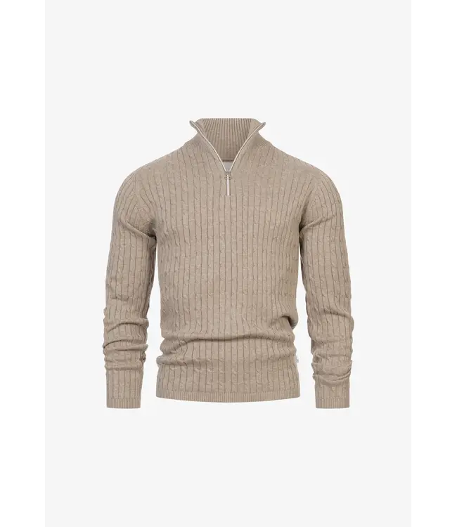 KRONSTADT Kronstadt PO28889 Cable Half Zip Knit KS35029BS Beige Mix