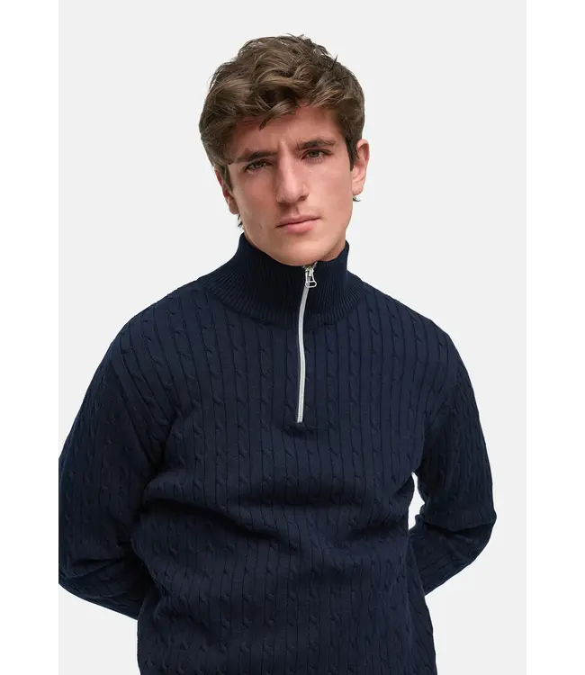 KRONSTADT Kronstadt PO28889 Cable Half Zip Knit KS35029BS Sky Captain