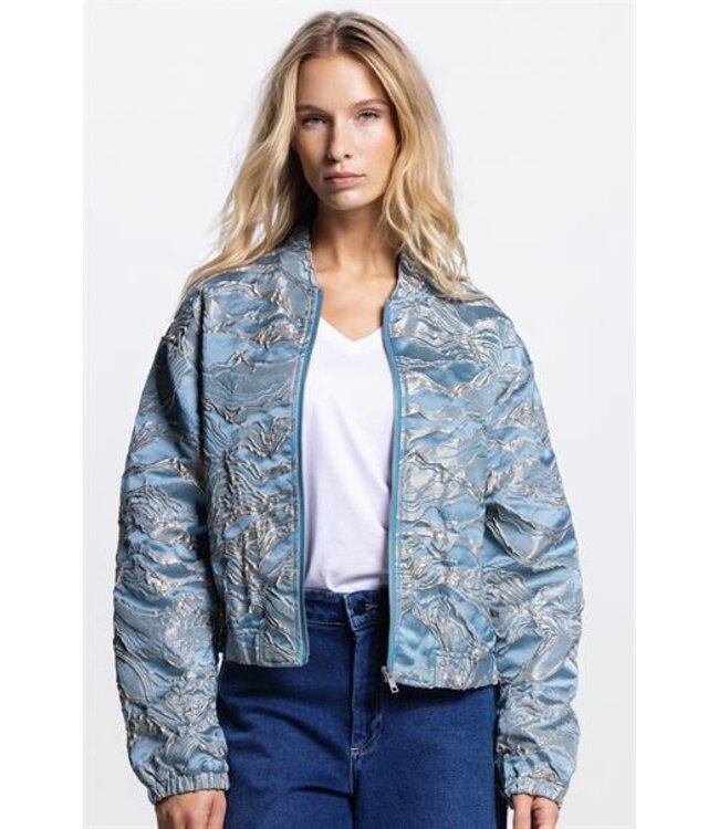 JANSEN AMSTERDAM Jansen Amsterdam Qwen Jasje 219 GJ Bomber Long Sleeve Gold Jacquard 000750 Aquamarijn