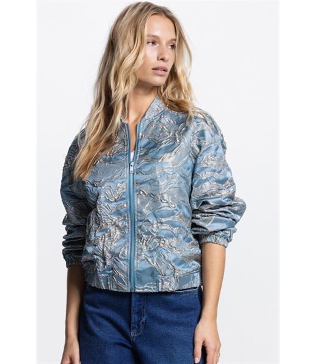 JANSEN AMSTERDAM Jansen Amsterdam Qwen Jasje 219 GJ Bomber Long Sleeve Gold Jacquard 000750 Aquamarijn