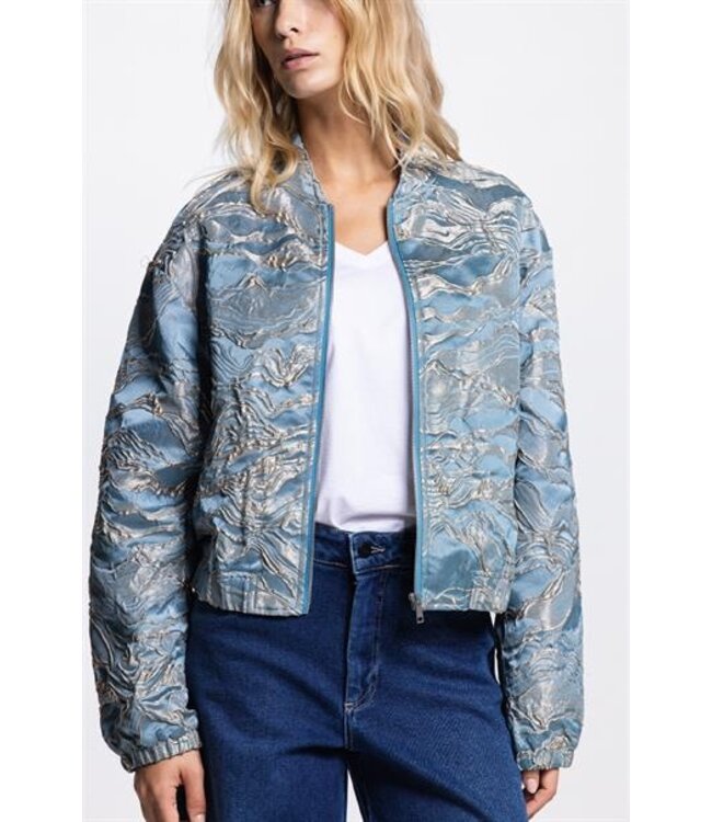 JANSEN AMSTERDAM Jansen Amsterdam Qwen Jasje 219 GJ Bomber Long Sleeve Gold Jacquard 000750 Aquamarijn