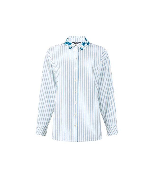 JANSEN AMSTERDAM Jansen Amsterdam Micky Blouse  SA 751 Stripe Sequins 000750 Aquamarijn