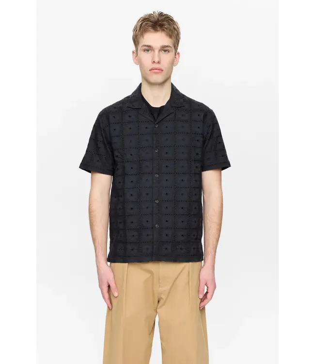 ANERKJENDT Anerkjendt 902328 Akleander Lace EMB SS Shirt Caviar