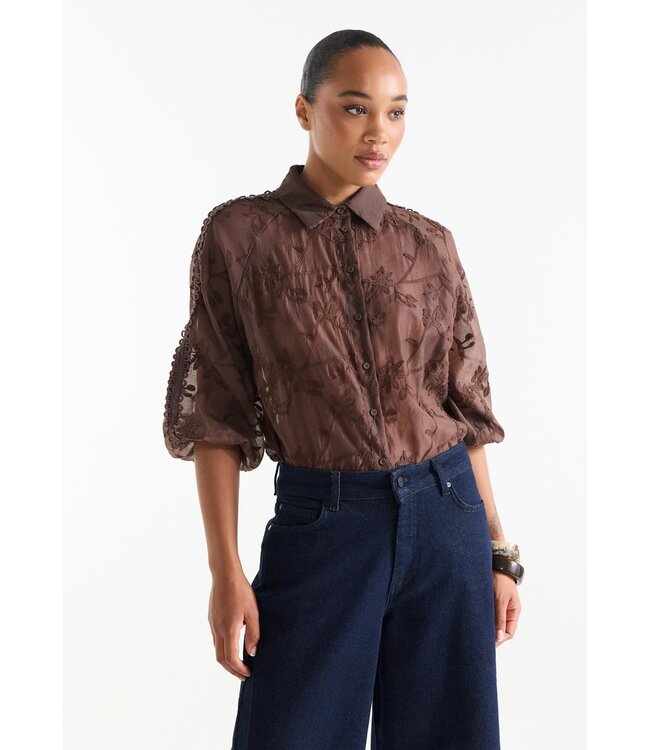 JANSEN AMSTERDAM Jansen Amsterdam Bisa TE701 Blouse Embr. Dark Brown