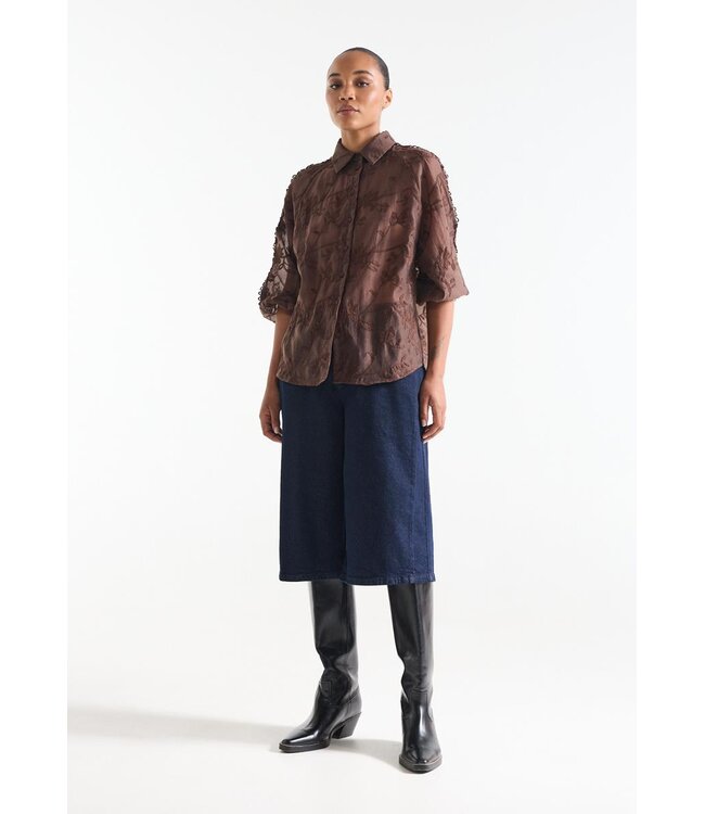 JANSEN AMSTERDAM Jansen Amsterdam Bisa TE701 Blouse Embr. Dark Brown