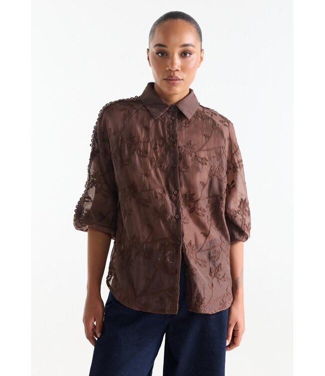 JANSEN AMSTERDAM Jansen Amsterdam Bisa TE701 Blouse Embr. Dark Brown