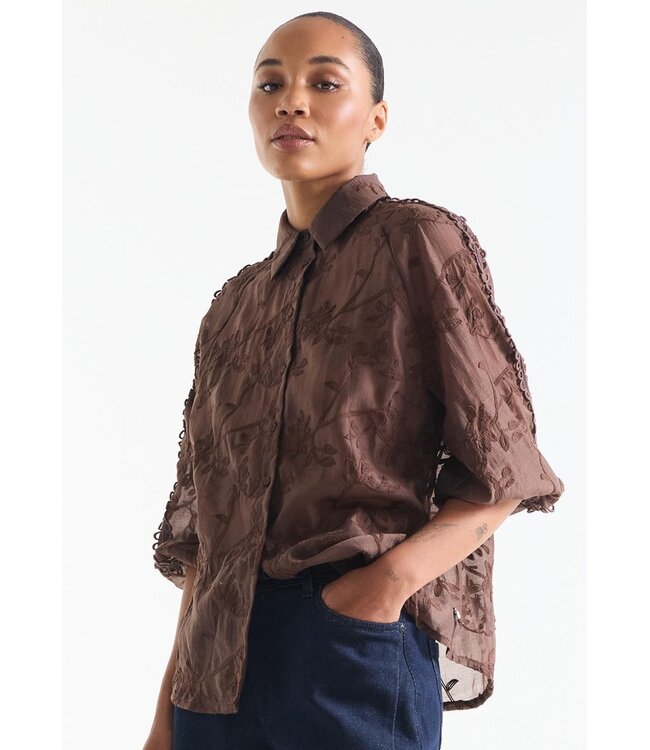 JANSEN AMSTERDAM Jansen Amsterdam Bisa TE701 Blouse Embr. Dark Brown