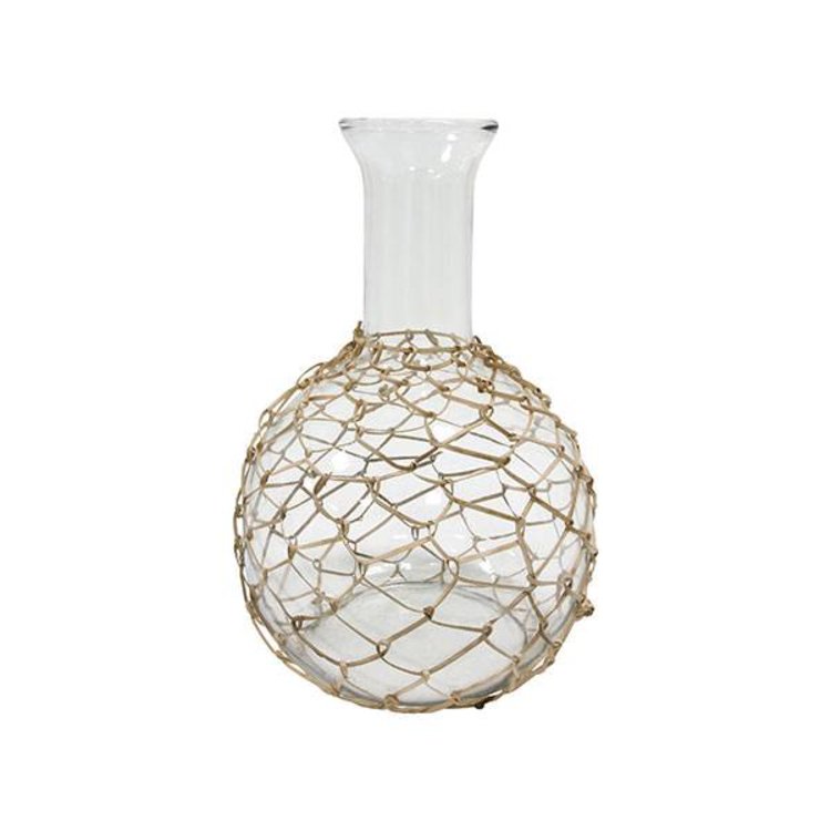 HKliving HKliving Karaf glas met naturel vlechtwerk 19x19x27,5cm