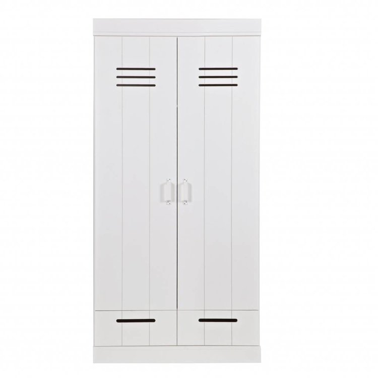 WOOOD WOOOD Garderobekast Connect stroken 2 deurs wit met 2 lades