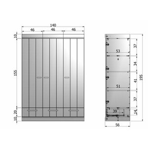 WOOOD WOOOD Wardrobe Connect Stripes 3 doors and 3 drawers white