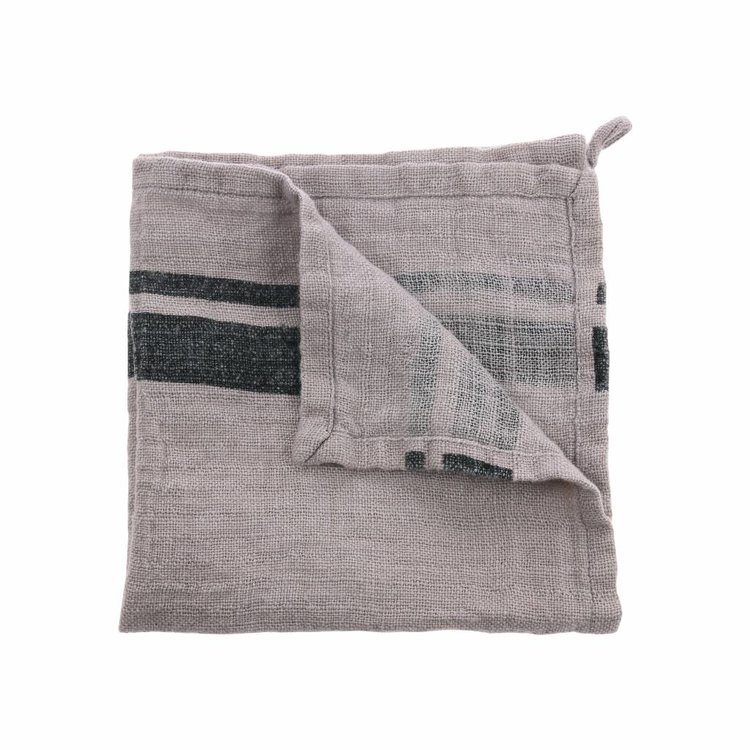 HKliving HKliving Napkin Linen Striped black gray Set of 2