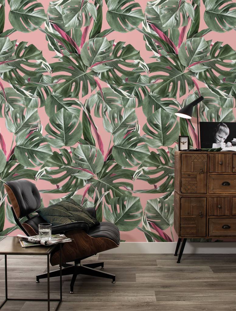 Kek Amsterdam Photo Wallpaper Botanical Monstera Pink Orangehaus