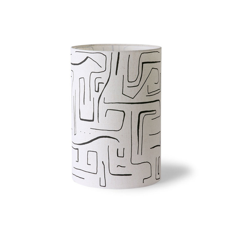 HKliving HKliving Printed cylinder lampshade black lines of natural linen
