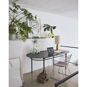 HKliving HKliving Printed cylinder lampshade black lines of natural linen