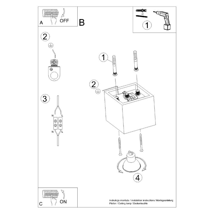 Sollux Lighting Plafondlamp QUAD 1 wit