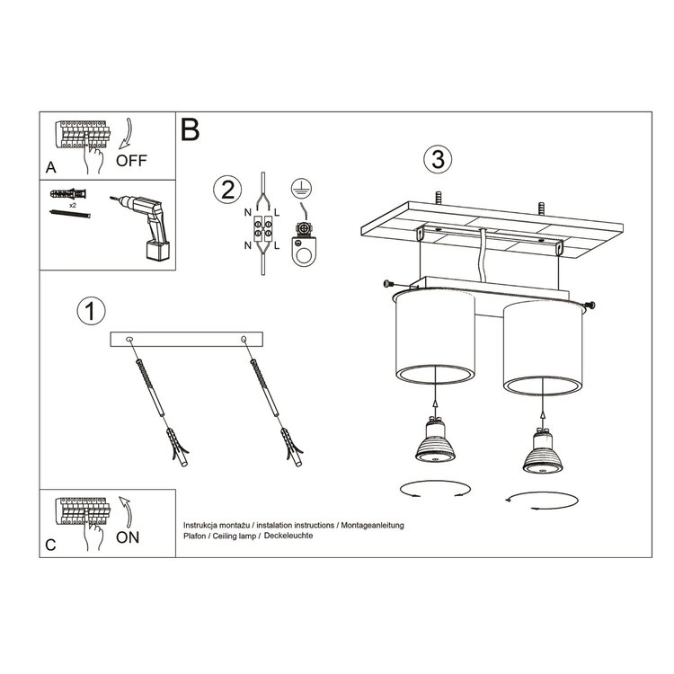 Sollux Lighting Plafondlamp ORBIS 2 zwart