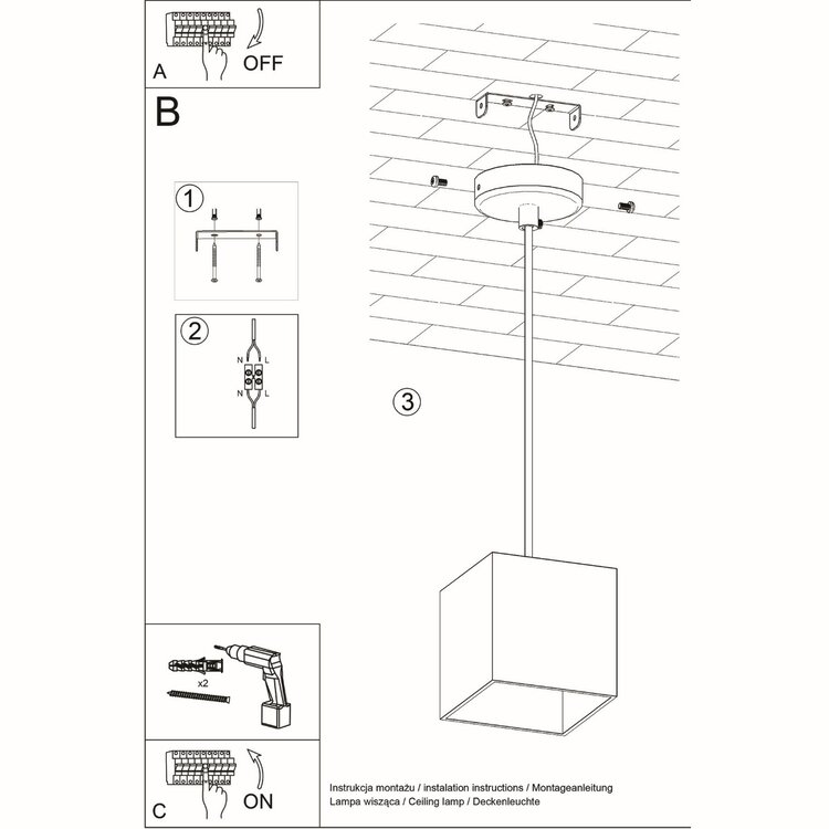 Sollux Lighting Hängeleuchte QUAD 1 grau