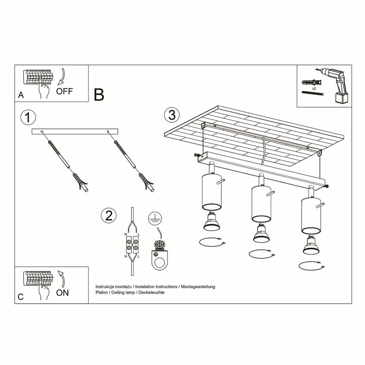 Sollux Lighting Plafondlamp RING 3 zwart