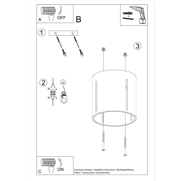 Sollux Lighting Plafondlamp INEZ zwart