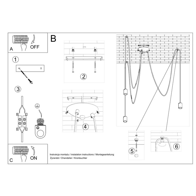 Sollux Lighting Kroonluchter EDISON 3 zwart