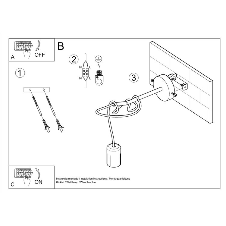 Sollux Lighting Wandleuchte EDISON schwarz