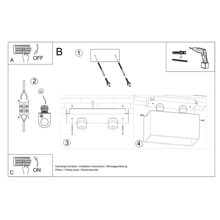 Sollux Lighting Deckenleuchte QUAD grau