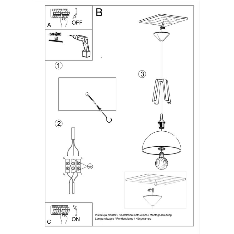 Sollux Lighting Hanglamp CASCO wit/natuurlijk hout