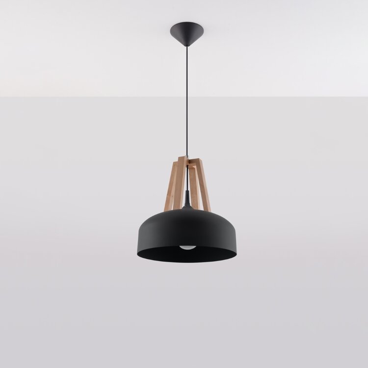 Sollux Lighting Hanglamp CASCO zwart/natuurlijk hout