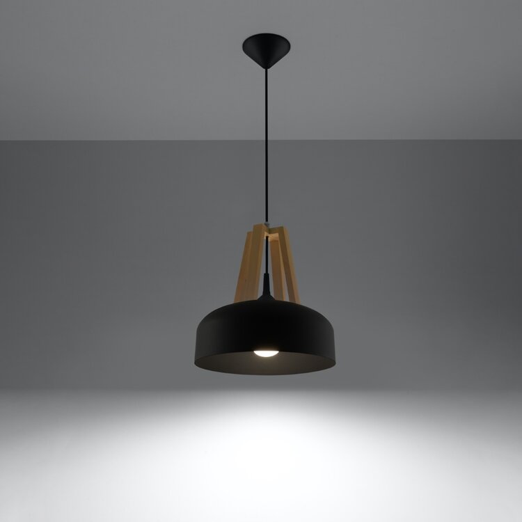 Sollux Lighting Hanglamp CASCO zwart/natuurlijk hout