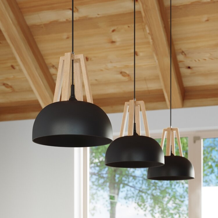 Sollux Lighting Pendelleuchte CASCO schwarz/naturfarbenes Holz