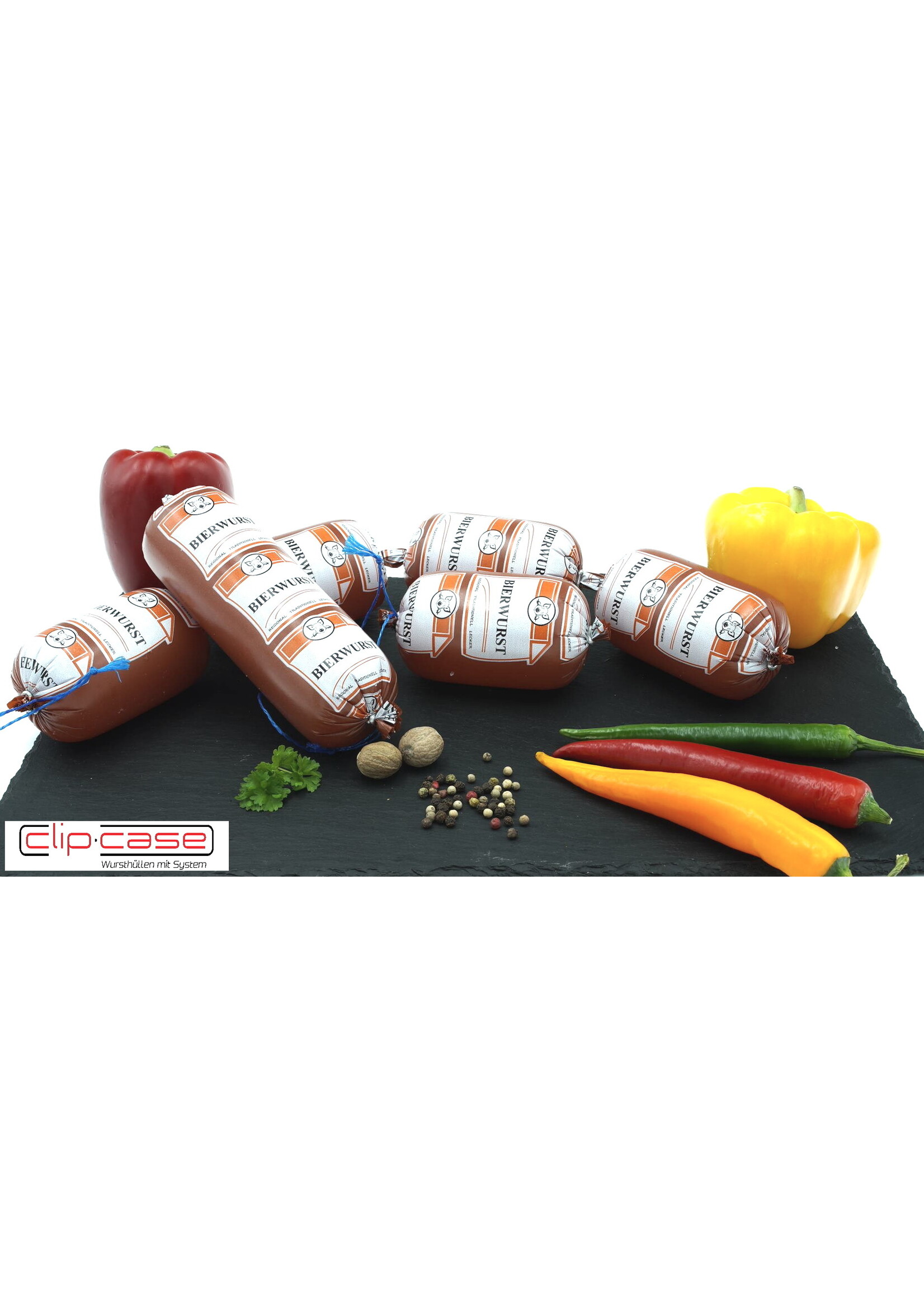 ClipCase 55 Bierwurst, gerafft , CleverCase Multi F braun- RTL-Druckserie