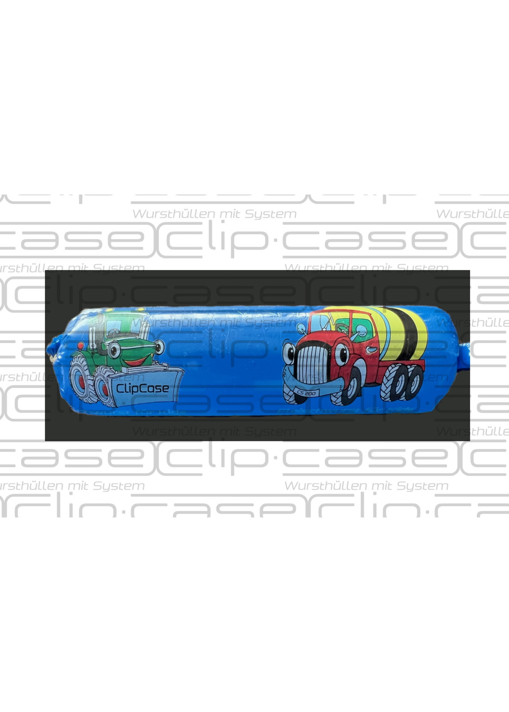 ClipCase 35 Fleischwurst für Kids "Bagger", Kaliber 35, gerafft , 6-Farbendruck, CleverCase Multi Blau