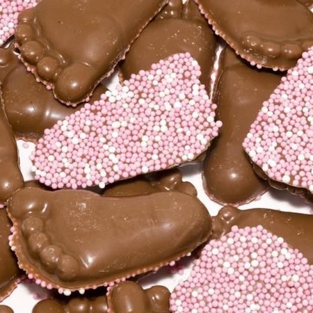 Geboorte chocolade voeten roze 10 stuks