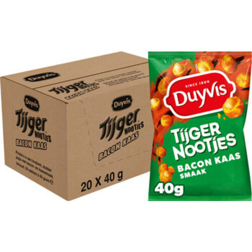 Duyvis Tijgernootjes Bacon Kaas 40 Gram 20 Zakjes Duyvis Tijgernootjes Bacon Kaas 40 Gram 20 Zakjes