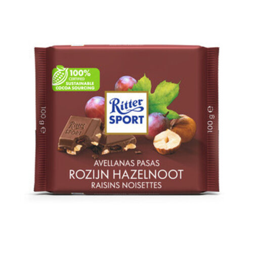 Rittersport - Rozijn Hazelnoot 100 Gram 12 Stuks