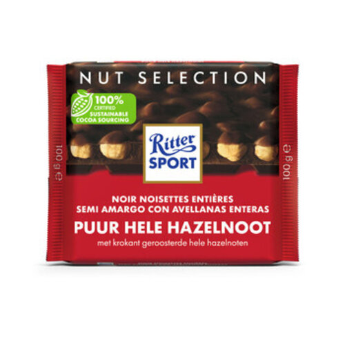 Rittersport - Puur Hele Hazelnoot 100 Gram 10 Stuks
