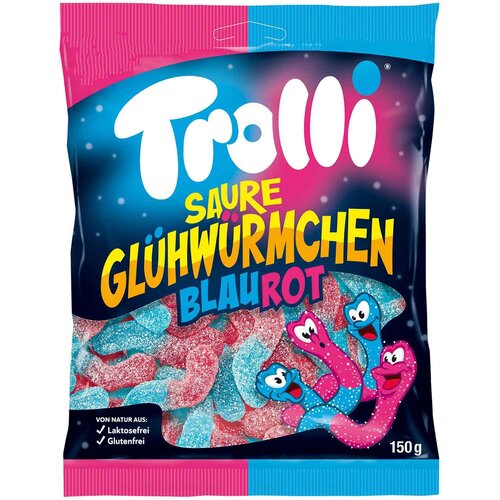 Trolli - Gloeiwormen Blauw/Rood  150 Gram