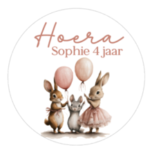 Traktatie sticker met naam 'bunnies' 4cm