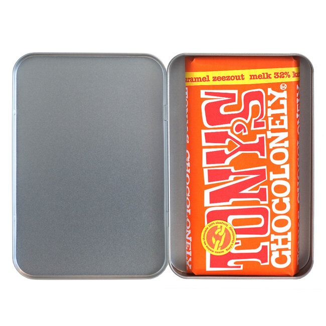 Tony Chocolonely blikjes bedrukken? Tony Chocolonely Chocoladereep in blik