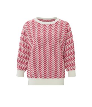 YAYA Jacquard knitted sweater - Fucshia/wit