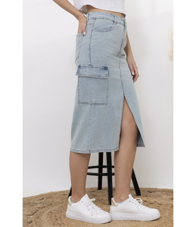 Cargo denim skirt - Lichtblauw