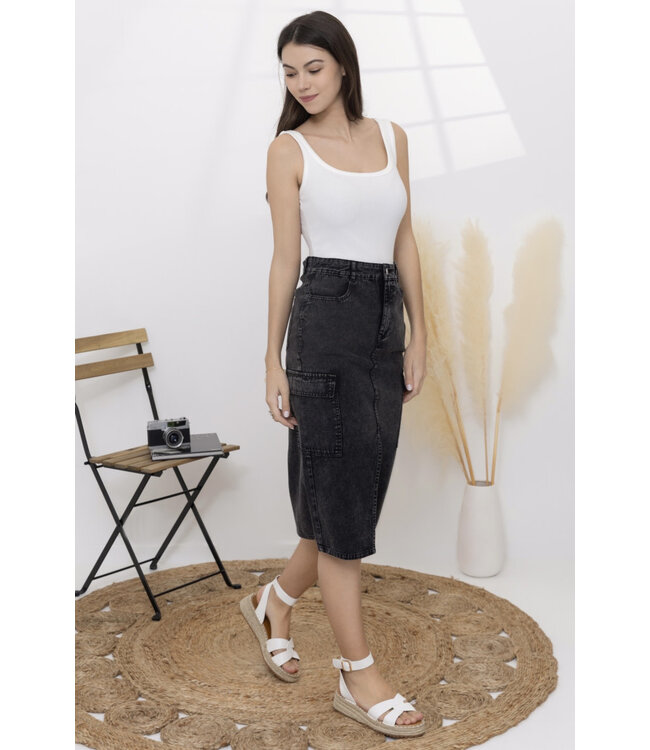 Cargo denim skirt - Zwart