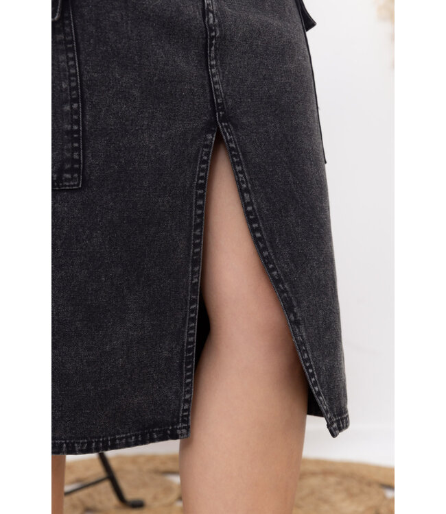 Cargo denim skirt - Zwart