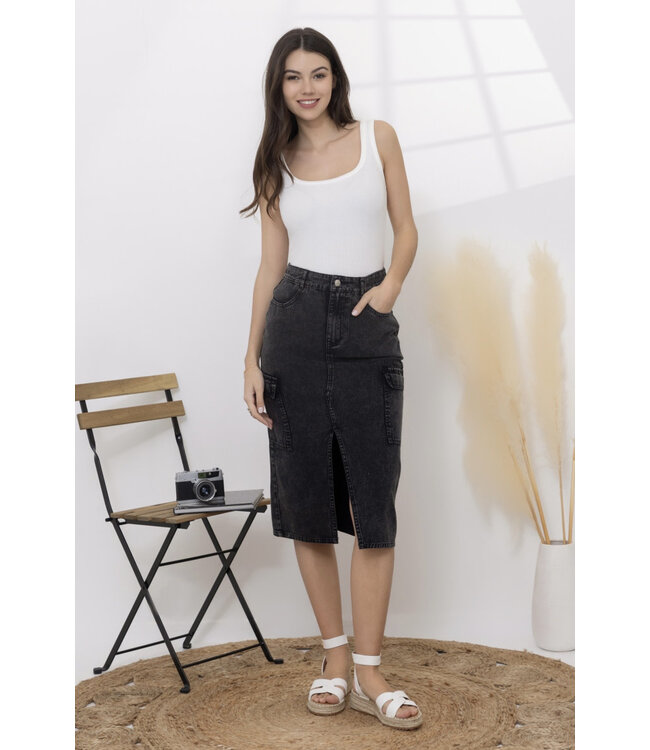 Cargo denim skirt - Zwart